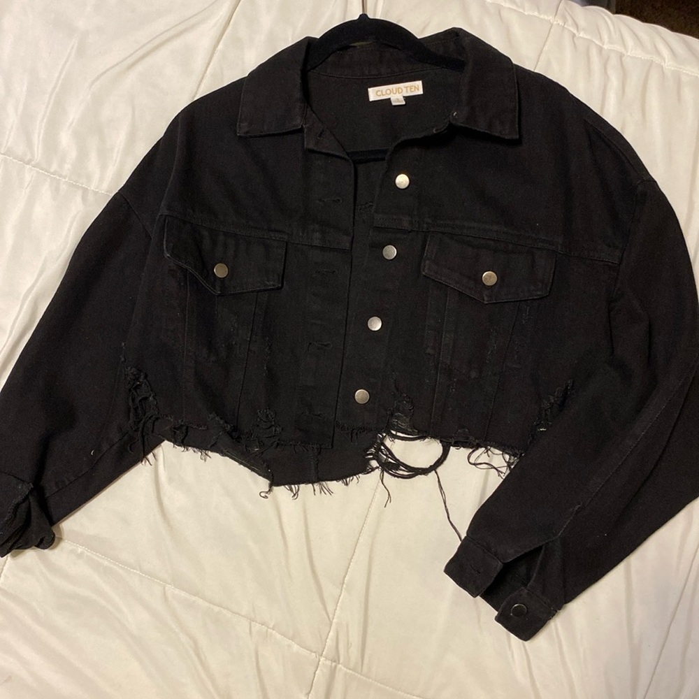 cropped black jean jacket